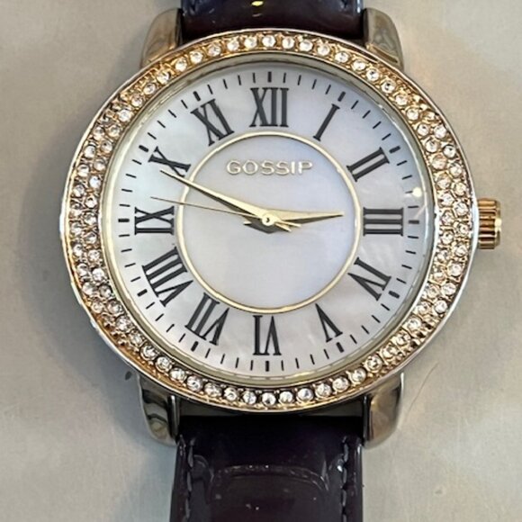 GOSSIP | Gold Accents Women's Watch Blue Patent Leather Band-NEW Battery - Picture 1 of 7